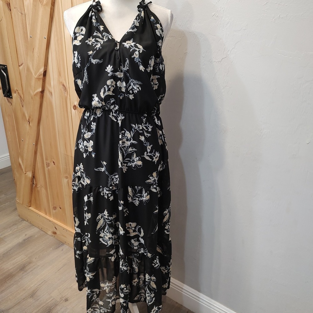 Wallflower Midi Dress Sz XXL Women Floral Print Black Blue Slip Spaghetti Straps